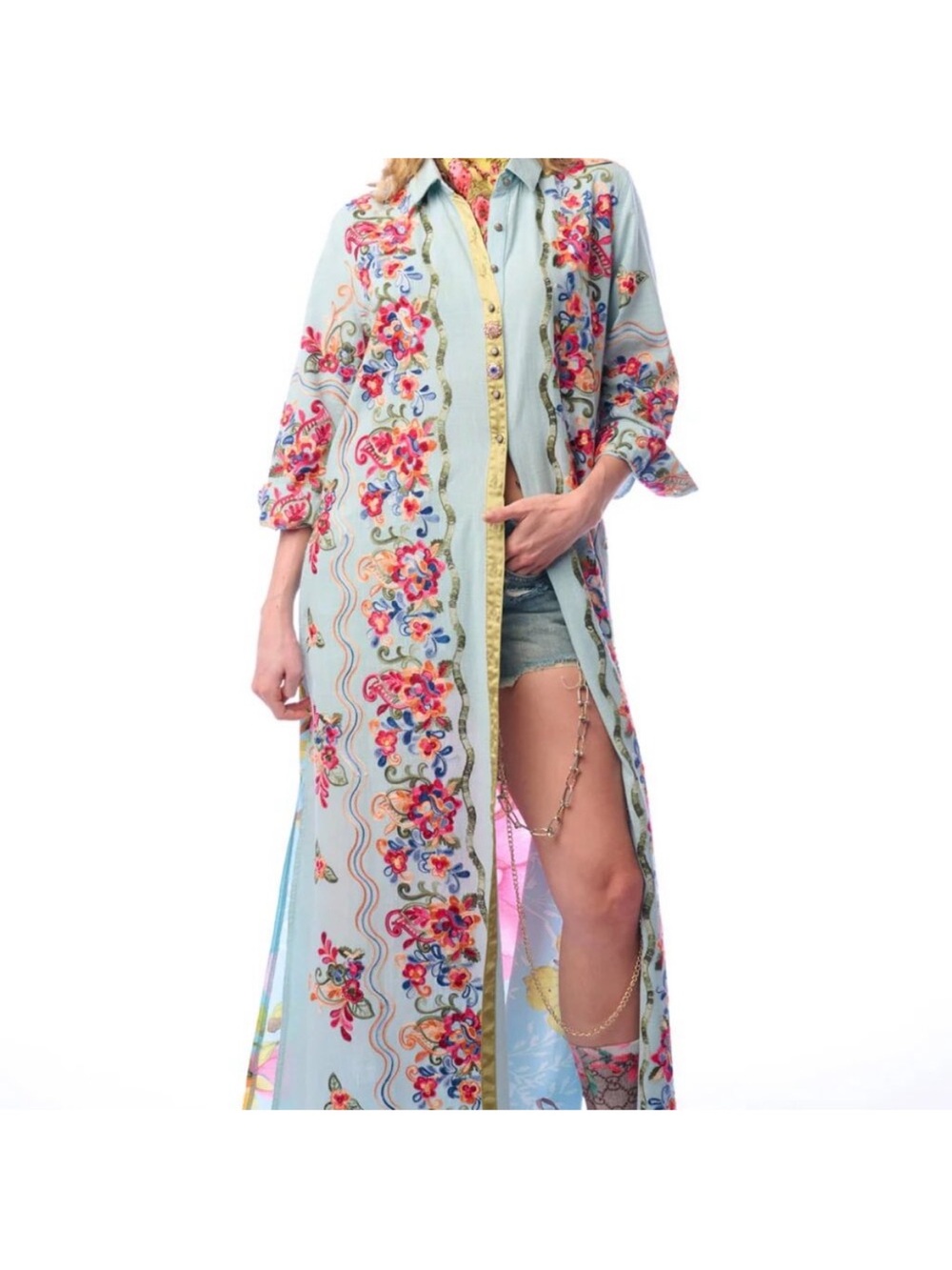 Aratta Light Blue Floral Maxi Shirt Dress